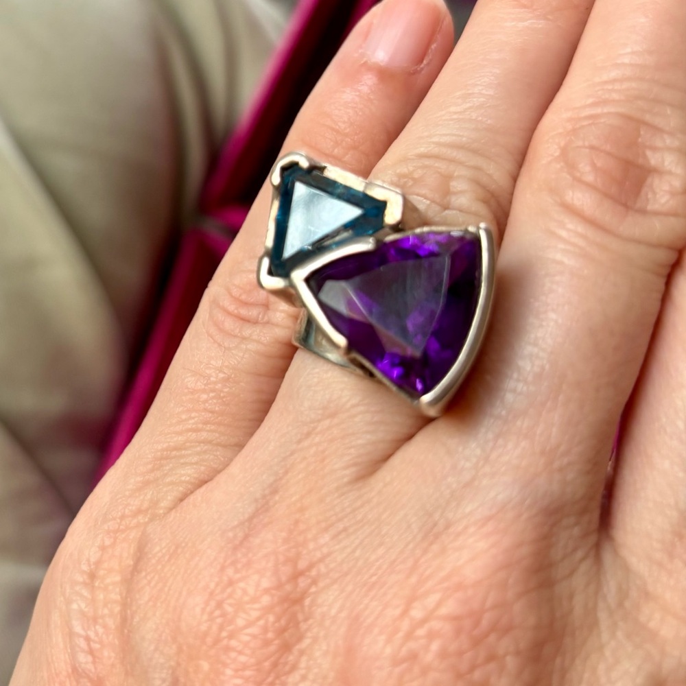 Artist-made sterling silver and glass ring